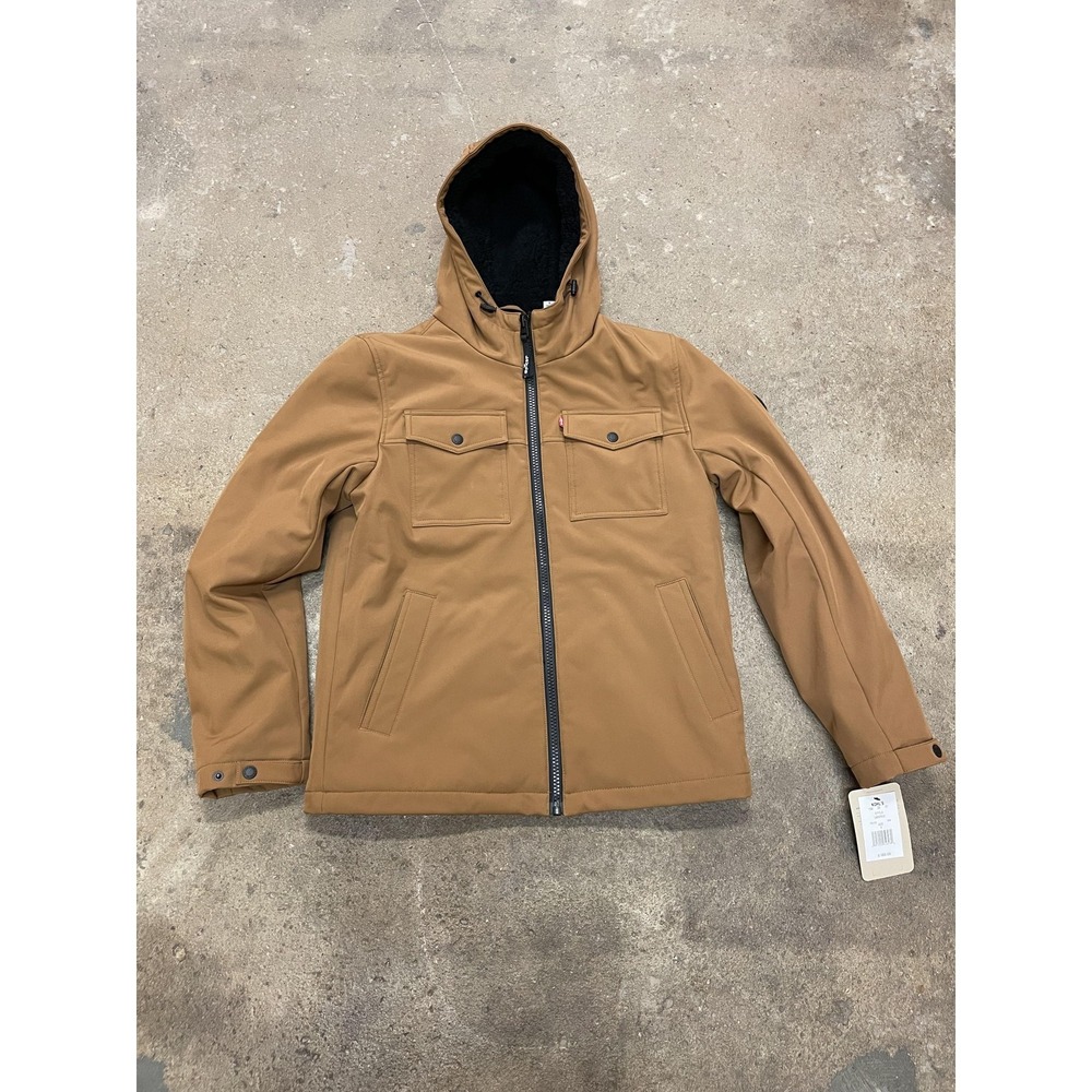 Levi's Jacket Mens Small Brown Sherpa Lined Fleece Softshell Hooded Zip LM2KP012